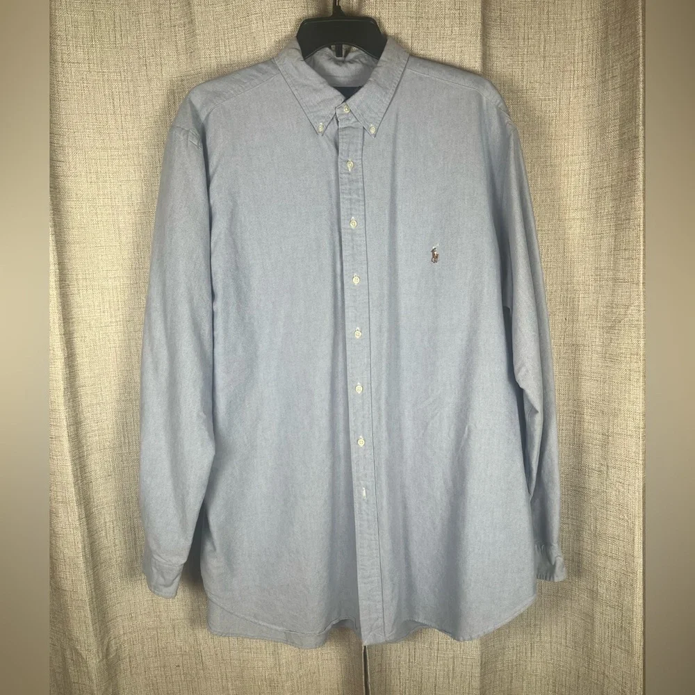 RALPH LAUREN Dress Shirt Classic Fit 100% Cotton Chambray Blue 2XLT Tall EUC